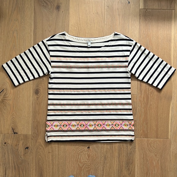 J. CREW Stitchwork Stripe Boat Neck 1/2 Sleeve Shirt Neon Embroidery - Small - Picture 3 of 14